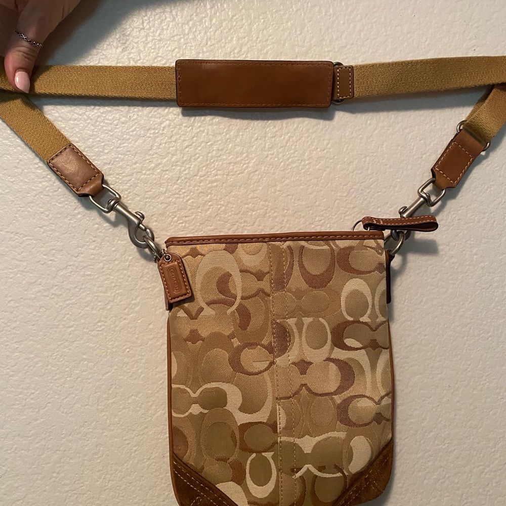 Coach Tan and Brown Belt Bag with Signature Pattern